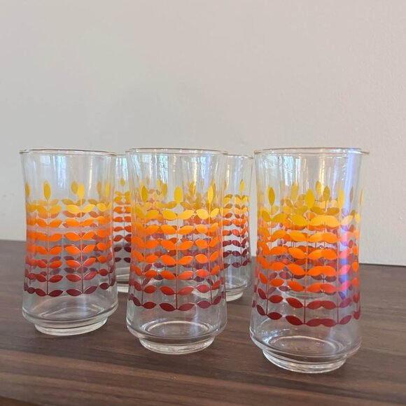 Set of 6 Vintage 1970s Ombre Autumn Leaf Glasses, Libbey Glassware Retro Barware - Picture 8 of 8